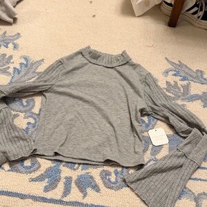 Altar'd State Light Gray Textured Long Sleeve Top